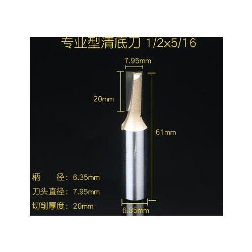 Woodworking Carpentry 1/2" x 5/16" Cleaning Bottom Router Bit Silver Tone