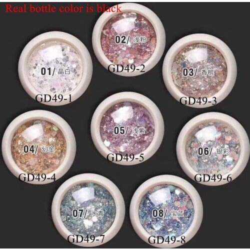 GD49 Nail Art Mix Glitter Decoration Different size Color mixed Nail art Glitter Pieces in Black Jar