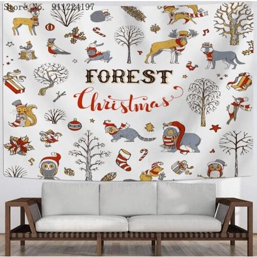 Cartoon Zoo Tapestry Wall Hanging Animal Fox Deer Sandy Beach Throw Blanket Camping Tent Travel Mattress Sleeping Pad Tapestries