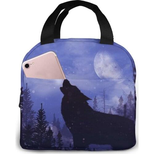 Insulated Lunch Bag Thermal Mountain Landscape Snow Moon Alpha Wolf Tote Bags Cooler Picnic Food Lunch Box Bag For Kids Women