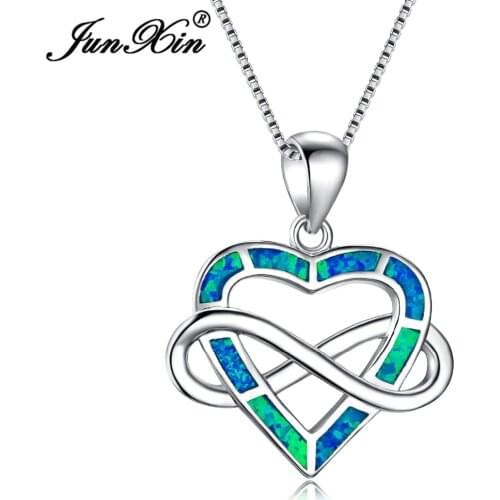 Cute Blue Fire Opal Pendant Necklace Heart Infinity Necklaces For Women Silver Color Rainbow Choker Love Wedding Jewelry Gifts