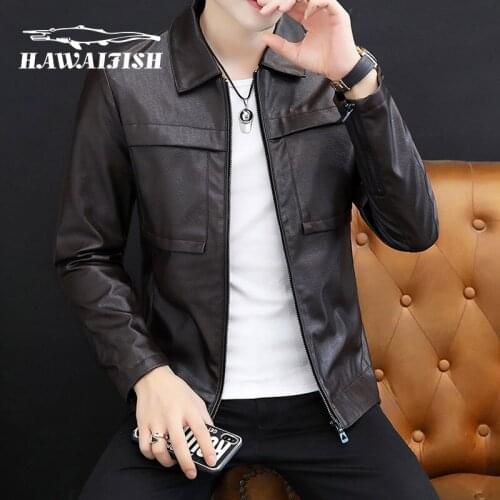 Hawaifish brand Mens Leather Jacket Spring and Autumn New style Clothing Casual Trend PU All-match Motorcycle jaqueta de couro