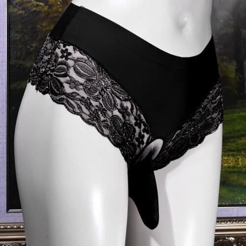 Men Sexy Wetlook Panties Lingerie Lace Floral Bulge Pouch Low Rise Briefs See Through Jockstraps Underwear Underpants
