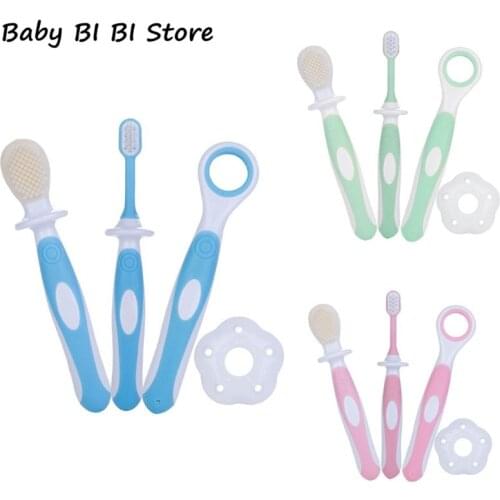Baby Toothbrush Set Infant Brushing Teeth Tongue Training Safety Cover Design Soft Healthy Teether Toddler Oral Care