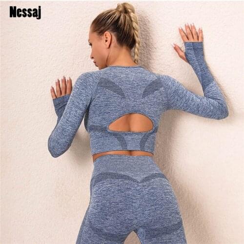 Nessaj Knit Seamless Top Fitness Top Women Shirts Workout Gym Top Breathable Sport Shirt Women Thumb Hole Long Sleeve Top Shirt