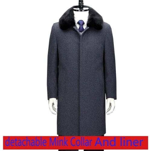 New High Quality Luxuty Winter Men Coat Detachable Mink Collar Gold Liner Wool Casual X-long Thick Overcoat Plus Size M-4XL
