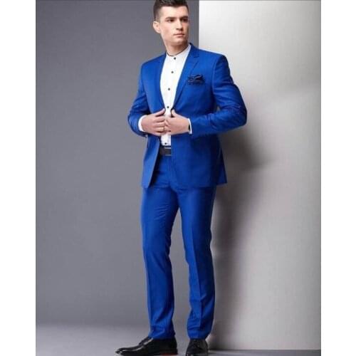 New Arrival Slim Fit Man Suit Blue Notch Lapel Business Casual Tuxedo 2 Piece(Jacket+Pant)Custom Made Wedding For Man Suit