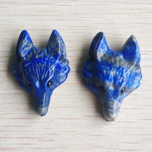 Wholesale 2pcs/lot Fashion natural Lapis Lazuli Carved fox shape Pendants for Necklace jewelry making Free shipping