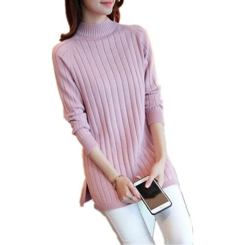 2020 autumn winter new womens sweaters sweaters middle long bottoming shirt sweater Korean loose half-high collar jacket