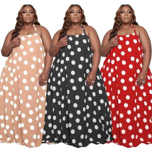 Maxi Dresses for Women Boho Summer Dress Plus Size Sleeveless Sexy Backless Dot Long Dress Halter Wholesale Dropshipping