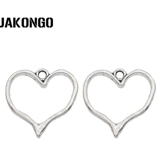 JAKONGO Antique Silver Plated Heart Charm Pendant for Jewelry Accessories Making Bracelet Findings DIY 23x23mm 15pcs/lot