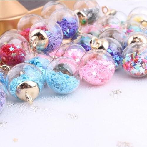 10pcs Korea Cute Colorful Glitter Star Transparent Ball Pendant Charms DIY Earrings Keychain Handmade Jewelry Making Findings