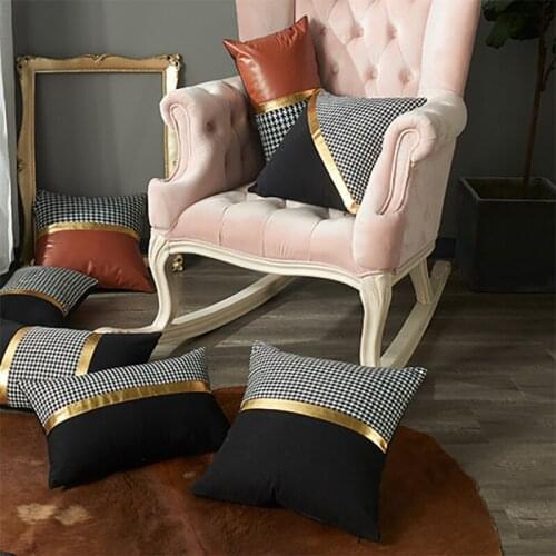 Simple Fashionable and Modern Light Luxury Gold Stitching Cotton Throw Pillowcase Decoration Car Home Decor Cushion Cover