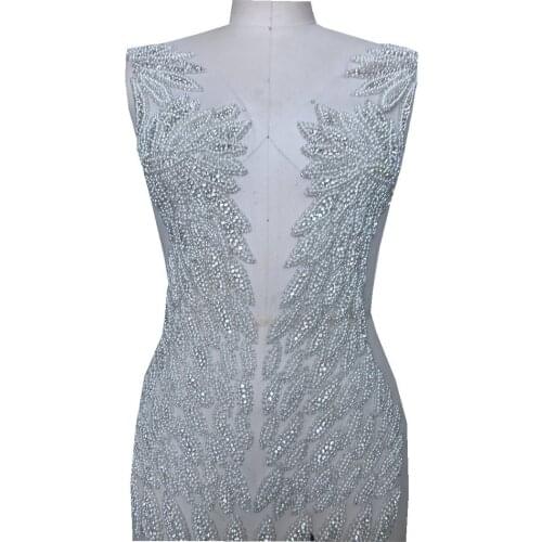 Luxury Rhinestone Applique On Mesh, Super Large Bodice Patch, Beaded Applique, Bridal Dress Applique