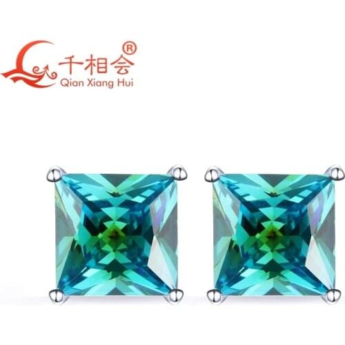 925 silver mutil color square shape 8mm single cubic zirocnia stone ear stud Earing