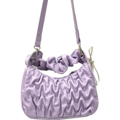 2020 New Style handbag Soft PU Leather Pleated Tote Bag women Shoulder Messenger Bag Solid color Folds Handle Small Handbag