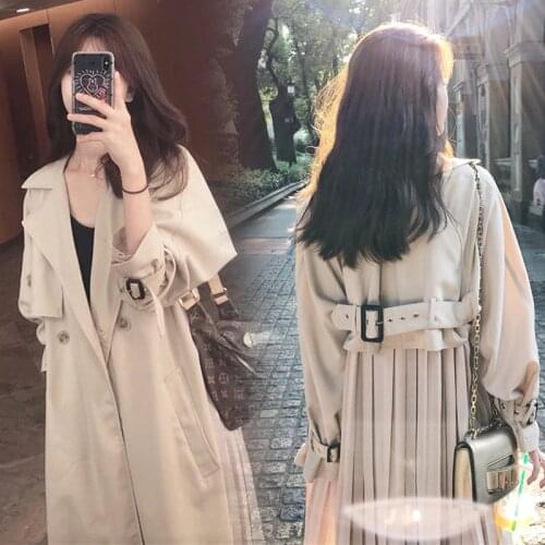 Fashion 2020 Fall /Autumn Casual single breasted Simple Classic Long Trench coat woman with belt Chic Female windbreaker vintage