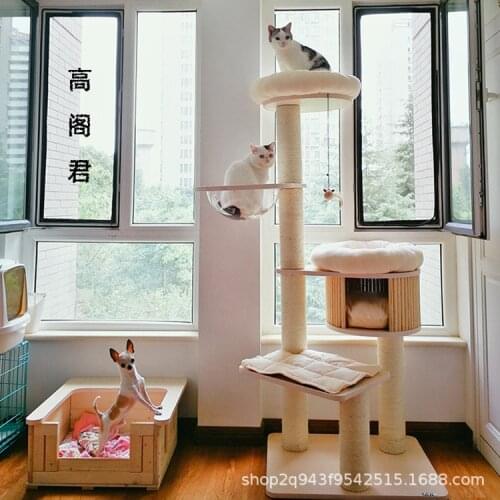 Solid Wood Cat Climbing Frame Cat Litter Cat Shelf Sisal Bite Resistant Cat Scratching Post Jumping Platform Toy