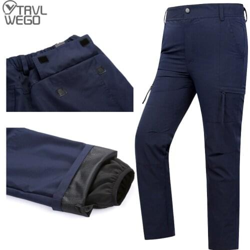 TRVLWEGO Outdoor Ski Pants Men Climbing Trekking Trousers Two-piece Fleece Lined With Detachable Camping Clothing Male Very Warm