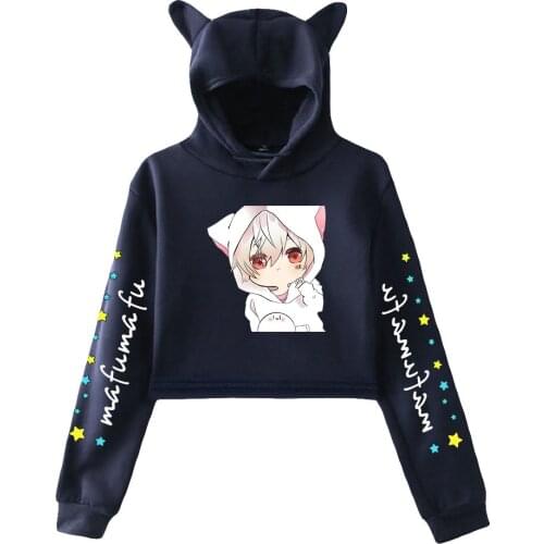 Kawaii Mafumafu Soraru After The Rain Sweatshirts Women Cat Ears Cropped Hoodies Girl Hooded Crop Tops Kawaii Sexy Sweatshirts