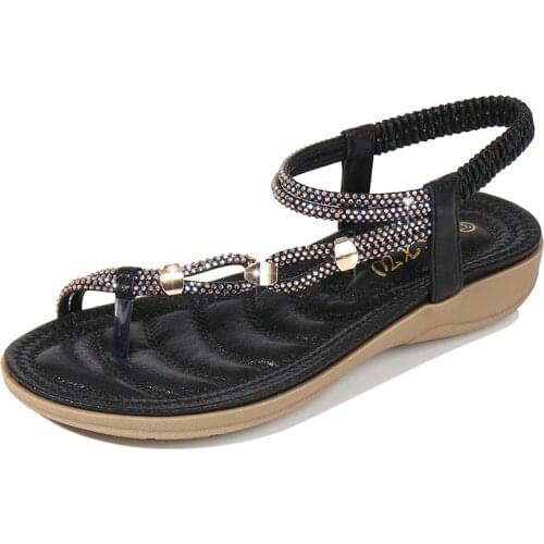 Plus Size 42 Women Pink Flat Sandals Open Toe Luxury Rhinestones Slippers Gladiator Summer Beach Bling Chains Crystal Mujer