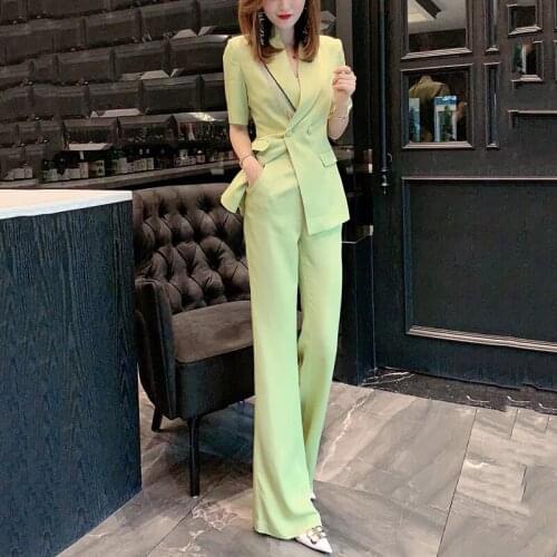 Spring And Autumn Fashion Suits Female Casual Long Jacket + Loose Wide-Pants Two-Piece Sets Temperament Plus Size S-3XL