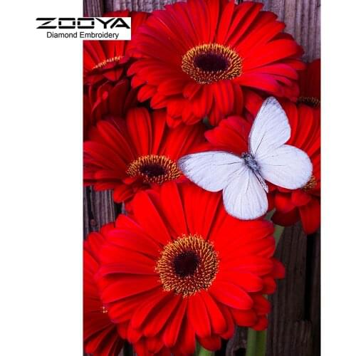 ZOOYA Diamond Painting Red Flower Butterfly Rhinestone Cross Stitch Square Diamond Embroidery Sets Home Decoration Gifts F1081