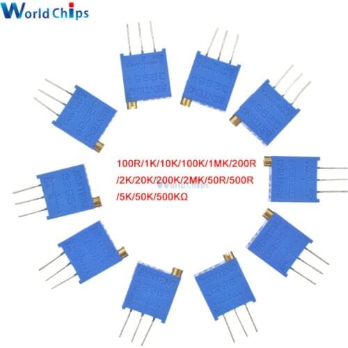 10pcs 3296W 3296 50 100 500 1K 2K 5K 10K 20K 50K 100K 200K 500K 1M ohm 100R 200R 500R Trimpot Trimmer Potentiometer Resistance