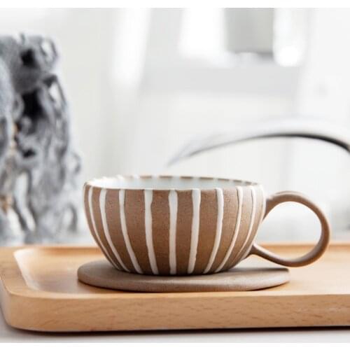 130ml Japanese Style Coarse Pottery Coffee Cup Handmade Ceramic Drinkware Concentrated Coffee Cup with Saucer Pull Flower Mugs