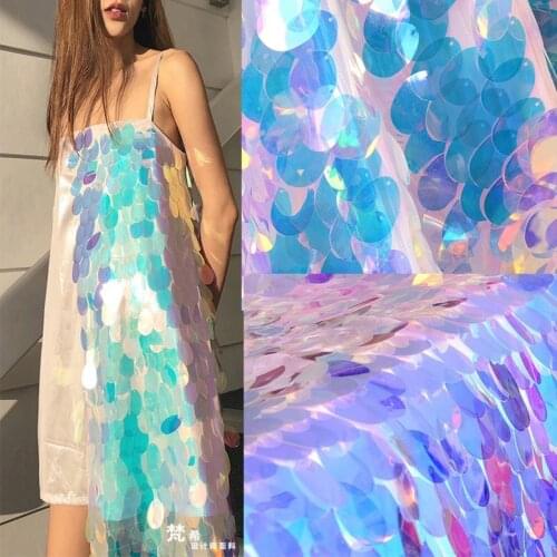 3 * 4cm Big Water Drop Magic Color Pink Encryption Large Sequin Glitter Background Cloth Wedding Dress Party Decoration Fabric