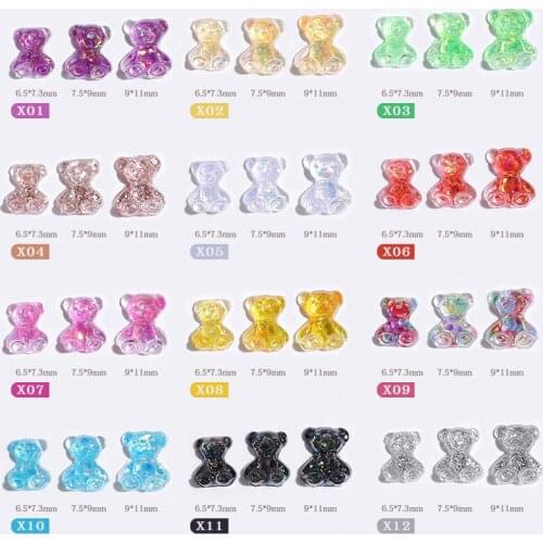 36 Size Mixed 3 Size Cute Bear 3D Nail Art Decorations Fashion Polish UV Gel DIY Ornaments Manicure Design Accessories