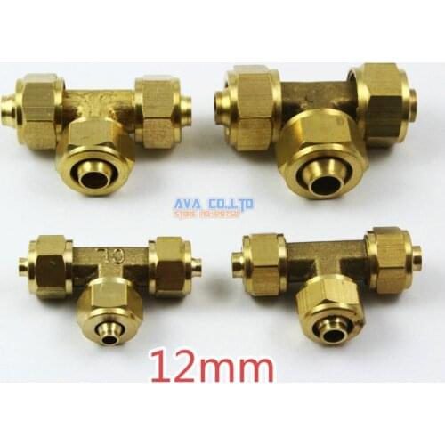 5 Pieces 12mm Brass Tee Pneumatic Pipe Hose Quick Coupler Connector Coupling Fitting