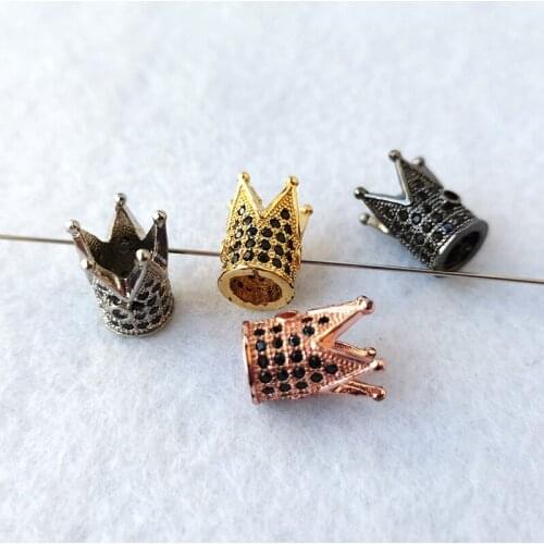 5 Pcs Jewelry findings micro pave CZ zirconia metal beads for bracelet DIY king Crown Spacer Beads Jewelry CT538