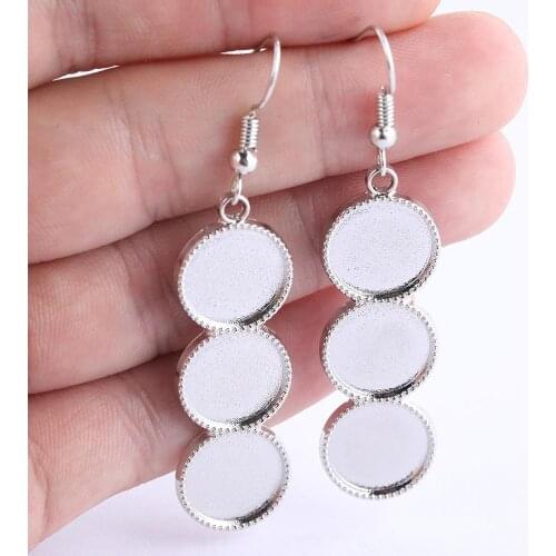 8pcs Three Connecting 12mm Round Cabochon Earring Base Setting Trays Diy Bezel Blanks For Earrings Making