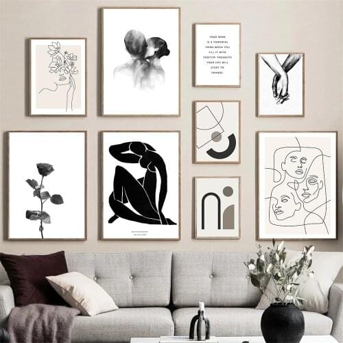 Abstract Hand In Hand Kiss Canvas Poster Sexy Body Face Line Drawing Print Geometry Wall Art Painting Pictures Living Room Decor