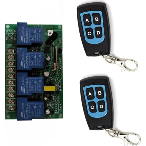 AC85-265V 4 CH 4CH RF Wireless Remote Control Switch 110V 220V RF Wireless Motor Pump LED Switch Transmitter Receiver 315/433Mhz