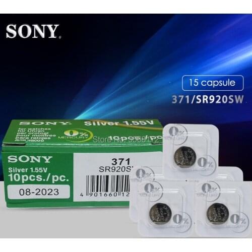 15pcs Sony 371 SR920SW 920 LR920 AG6 LR920 LR69 171 1.55V Silver Oxide Watch Battery Watch Battery Single grain packing