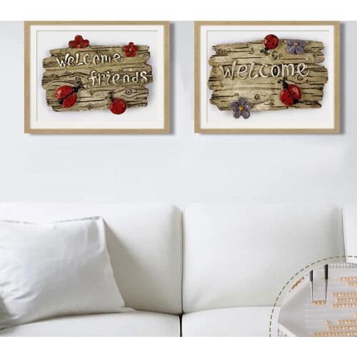 HUACAN 5D DIY Diamond Painting Text Welcome Diamond Embroidery Landscape Full Square Mosaic Rhinestone Home Decoration