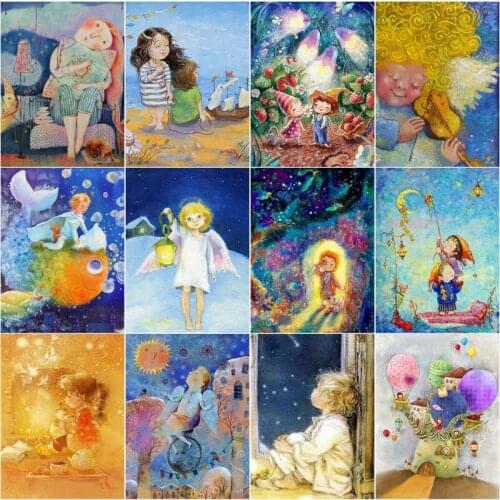 Diy 5D Diamond Embroidery Mosaic Cartoon Fairy Tale Painting Full Rhinestone Kids Gift Watercolor Picture Wall Art Home Decor