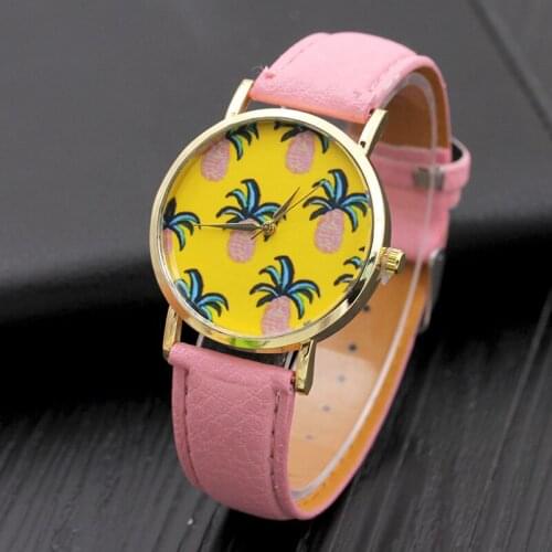 Women Pineapple Faux Leather Analog Clocks Quartz Watch relgio feminino Special Creative Leather Ladies Watches часы женские