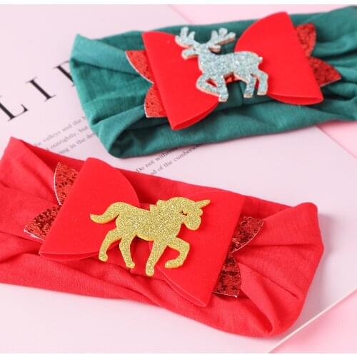 Newborn Bows Headbands For Baby Girls Deer Horse Antlers Unicorn Nylon Hair Band Infant Christmas Gifts Cute Hair Accessories