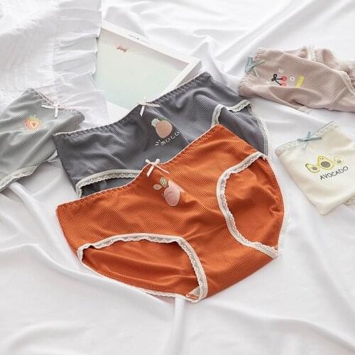 Cotton Panties Women Underwear Breathable Girl Cute Fruits Print Briefs Bow Lace Soft Comfort Female Fashion Lingerie NK96