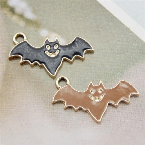 Julie Wang 12PCS Enamel Bat Charms Black Brown Cartoon Halloween Animal Pendant Alloy Necklace Bracelet Jewelry Making Accessory