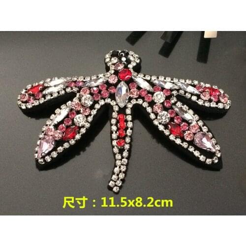 Quality dragonfly Beaded rhinestone crystal sequins patches applique for clothing sewing on patch parches para la ropa