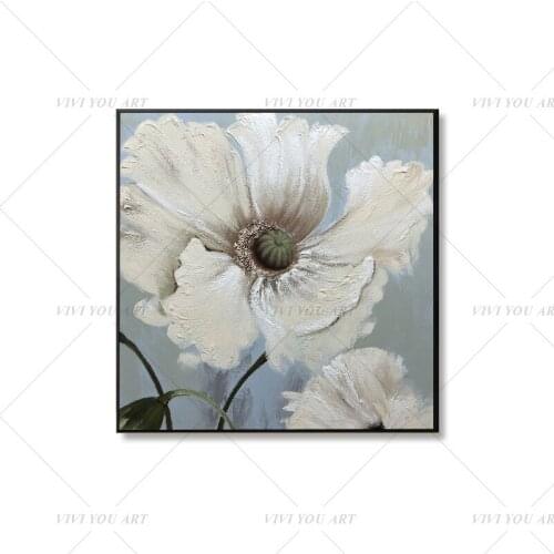 100% Handmade Big White Flower Abstract Modern Art Picture For Living Room Modern Cuadros Canvas Art High Quality
