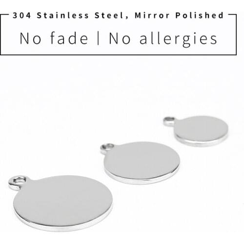 100% Stainless Steel Circle Dogtags Round Charm Pendant For Jewelry Making Blank Metal Tag Mirror Polished Wholesale 50pcs