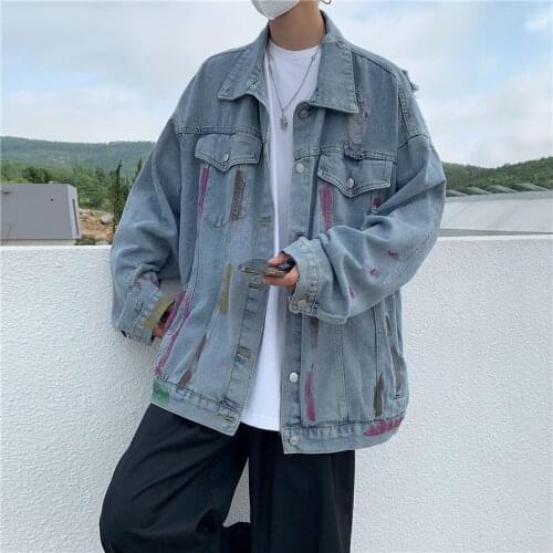 INXYZ Oversize Fashion Graffiti Denim Jacket Spring Autumn Couples Coat Hip Hop Casual Unisex 2021 New Harajuku Mens Clothing