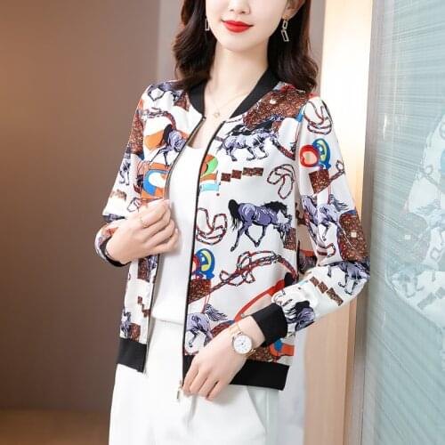 2021 Korean Fashion Summer Women Flower Basic Jacket Long Sleeve Woman Coats Female Short Thin Baseball Zipper Outerwear 4XL E78