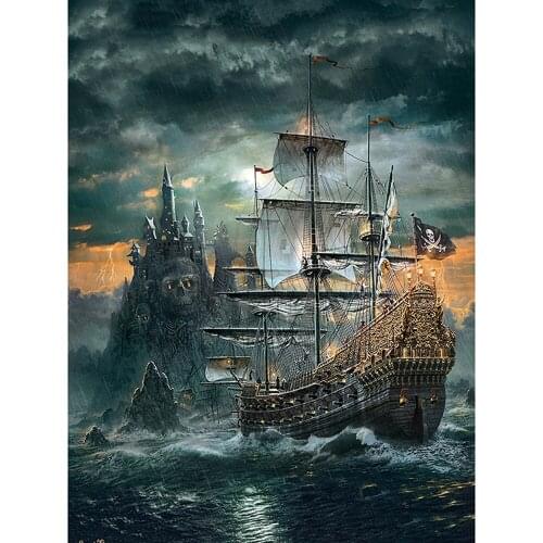 Square/Round 5D DIY Diamond Painting "Skull Pirate Ship" Embroidery Cross Stitch Home Decoration Gift FC469