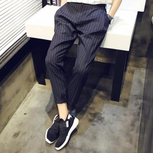 M-5xl Summer Men New Ankle Length Trousers Stripe Slim Casual Pants Tide 9 Skinny Pants Trousers Hairstylist Loose Costumes
